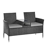 SVITA Chicago Sitzbank Polyrattan Garten-Bank Rattan Gartenmöbel Schwarz