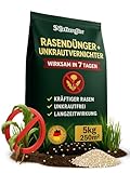 Natureflix Rasendünger mit Unkrautvernichter extra stark | 5kg für 250m² | 2-in-1 | Der Rasenunkrautvernichter vernichtet Klee, Löwenzahn & mehr | für dichten, grünen Rasen im Frühjahr & Sommer