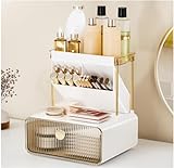 YHANEC 2-Tier Make up Organizer mit Schubladen, Multifunktion Schminktisch Organizer für Make-Up Pinsel, Wattepads, Kosmetika, usw-Cream, Kosmetik organiser für Schminktisch, Schlafzimmer, Badezimmer