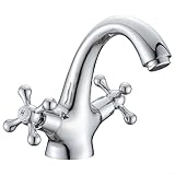 SMZhomeone Wasserhahn im raffinierten Vintage-Stil, Messingkonstruktion mit einfacher Temperaturanpassung, Mischhahn für Kalt- und Warmwasserversorgung (Chrom)