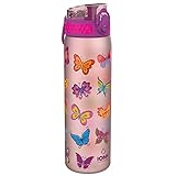 Ion8 Trinkflasche, 500 ml, Auslaufsicher, Einhandöffnung, Sichere Verriegelung, Spülmaschinenfest, BPA-frei, Tragegriff, Klappdeckel, Leicht zu Reinigen, Klimaneutral, Schmetterling-Design