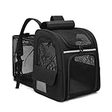 Dogat Haustier Rucksäcke für Katzen Hunde, Katzenrucksack, Tragbare und Erweiterbare Ourdoor Raum Tragetasche, Groß Katzen Rucksack, Atmungsaktive, Front Opening-Mesh Fenstertaschen, Faltbar, Schwarz