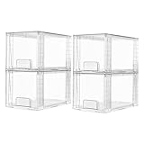 Vtopmart 4Pack Große Stapelbare Aufbewahrungsschubladen, transparente Acryl-Schubladenorganisatoren mit Griffen, einfache Montage für Badezimmer, Schrank, Abstellraum, Make-up