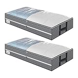 Dokeno 2 Stück 96L Unterbett-Aufbewahrungstasche, Faltbare Organizer mit 2 Reißverschlüssen, Verstärkten Griffen & Transparentem Fenster, Oxford Polyester, 104 x 50 x 18,5 cm – Grau
