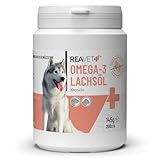 ReaVET Lachsöl Kapseln Hund 200 Stück, Omega 3 Öl Hund I Lachsöl Kapseln Hunde I Hochdosiertes Fischöl Hund in Lebensmittelqualität