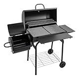 Schwarz Holzkohlegrill Grillwagen Holzkohle für draußen, Schwarzer mit Thermonetz,3 Grillgitter,147x70x126cm,für Kochen Freien, Grillen, Picknicks, Partys