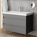 Karen Waschtisch mit Unterschrank Lara | Keramikwaschbecken | Unterschrank | Badmöbel | Aufsatzwaschbecken | Konsolenwaschtisch | Minimalistisch | Badezimmer Anthrazit (Lara 80)
