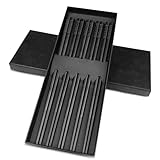 Frevoitna 5 Paar Essstäbchen Fiberglas Set, Stäbchen Schwarz Legierung 24CM, Chopsticks Chinesische Spülmaschinenfest Waschbar Rutschfeste Stäbchen, Sushi Japanische Essstäbchen Kirschblütenmuster