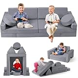 MINENICE Kindersofa,14-teilige Schaumbaublock Kinder Spielen Sofa, modulares Kindersofa, lustiges klappendes Kinder-Sofa-Bett, für Jungen und Mädchenentwicklungsintelligenz (grau-14)