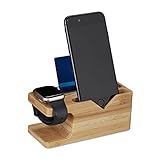 Relaxdays Ladestation, für Apple Watch & iPhone, Bambus, HxBxT: 6 x 14 x 6,5 cm, Handy-Station & Uhrenständer, Natur