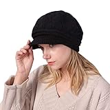 BriskyM Strickmütze mit Samt, warme Blätter, Kaninchenwolle, Wintermütze, Schwarz, 3#