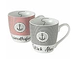 2 Stk Jumbo Tassen Kaffeebecher XXL 480ml Porzellan Anker GLÜCK AHOI + HEIMATHAFEN Kaffeetassen Jumbobecher n692 Jumbotassen Kaffeepott