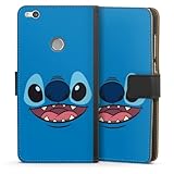 Klapphülle kompatibel mit Huawei P8 Lite 2017 Handyhülle aus Kunst Leder schwarz Flip Case Lilo & Stitch Disney Offizielles Lizenzprodukt