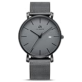 LN LENQIN Uhren Herren Edelstahl Herren Uhr 30M wasserdichte Analoge Quarz Uhren Herren Armbanduhren mit Datum Mode Freizeit Uhren für Männer
