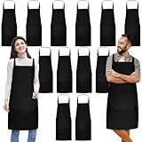 Vyndicca 12 Stück Kochschürze Mit 2 Taschen - Schwarze Unisex Schürze für Köche Mit Nackenband - für Küche, Kochen, Backen, Restaurant, Café