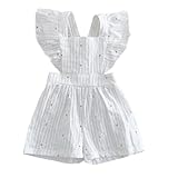 TSSOE Baby Mädchen Strampler Kurz Puffärmel Rüschen Jumpsuit Mit Blumenmuster Neugeborene Sommer Babykleidung Strand Urlaub Party Outfit Weiß 68-74