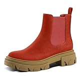 PIZZ ANNU Chelsea Boots Damen Classic Stiefeletten mit Dicker Sohle Elegant Biker Boots Plateau Basic Stiefel EU 40 Rot