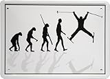 WOGEKA ART Retro Blechschild - Evolution Skiläufer Ski-fahren - witziger Spruch als Geschenk-Idee zum Geburtstag Weihnachten zur Dekoration 21x15 cm Vintage-Design Metall MJ 68