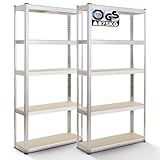 Arebos 2er Set Schwerlastregal 180 x 90 x 40 | 875kg Tragkraft | 0,63 mm | 5 verstellbare MDF-Platten Regal Lagerregal Kellerregal Steckregal Werkstattregal verzinkt