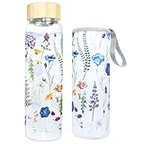 1 Liter Trinkflasche Glas,5,5 cm Weithals Glasflasche,1000ml Wasserflasche Glas mit Schutzhülle & Edelstahl Sieb,BPA-frei,Auslaufsichere Trinkflasche Kohlensäure Geeignet Glass Bottle (Blauviolett)
