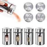 Gewürzdosen,4 Stück Gewürzstreuer Edelstahl,Gewürzstreuer Glas,Gewürzdose,Gewürzgläser mit Streueinsatz,Gewürzbehälter für Gewürze Küchenutensilien,Mit Sichtfenster und 3 Verschiedenen Lochgrößen,80ml