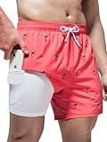 Arcweg Badehose für Herren Badeshorts mit Kompression Liner 2 in 1 Schnelltrocknend Strandhose Männer Elastisch Surf Shorts mit Reißverschlusstaschen L（EU