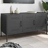 ULUYYUC TV Schrank Schwarz 100 5x39x50 5 cm Stahl Industrie Design mit 3 Fächern für Wohnzimmer Schlafzimmer und Flur