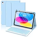 GAOJIE Schutzhülle mit Tastatur für iPad 10a Generation, 26,7 cm (10,9 Zoll) 2022, Schutzgehäuse mit Stifthalter, kabellose Tastatur für iPad 10,9 Zoll (27,6 cm), Hellblau