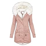 Cantissa Langer Damen-Parka mit Pelzbesatz, mit Kapuze, gepolstert, Winterjacke, Mantel, Winter, warme Baumwolle, Steppjacke, Parka mit Kunstfell-Kapuze, Y7-Pink, 4XL
