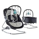 Engel & Storch Babywippe VIGO Baby Schaukelstuhl Babywiege mit abnehmbarem Bezug und Spielebogen - in Schwarz + Grau