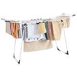 SONGMICS Wäscheständer, Standtrockner 56,5 x 173 x 96,5 cm, Flügelwäscheständer, Flügelwäschetrockner platzsparend, mit Sockenhalter, Metall, für Kleidung, Handtücher, Wäsche, weiß LLR518W01