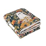 furn. Bootanical Überwurf – Sherpa-Fleecedecke mit herbstlichem Blumenmuster Halloween-Geistermotiv (Mehrfarbig – 130x180cm)