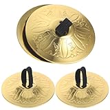 Vaguelly 4 Stücke Fingerzimbeln, Kupfer Mini Handbecken Bauchtanz Finger Cymbal mit elastischen, graviertem Lotus, Finger Becken Orff Musik Instrument für Kinder, Erwachsene