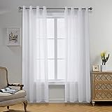 CUCRAF Transparente Gardinen mit ösen Vorhänge Wohnzimmer & Schlafzimmer, H225 x B140cm 2er Set Transluzente Vorhänge Weiß, Unifarbene Pflegeleichte und Knitterfreie Vorhänge in Leinenoptik