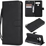 SATURCASE Hülle für LG V40 ThinQ, Klassisch PU Lederhülle Magnetverschluss Brieftasche Kartenfächer Standfunktion Handschlaufe Handy Tasche Schutzhülle Handyhülle für LG V40 ThinQ (XD-Schwarz)