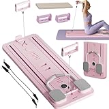 EFGETD Upgraded Bauchtrainer Bauchroller Board, Pilates Board Pilates Reformer Set Ab Roller Trainingsgerät Automatisches Rebound Bauchmuskeltrainer Mit Widerstandsband(Rosa)