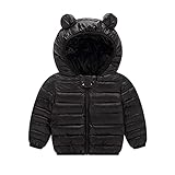 Winterjacke Baby Wintermantel mit Bärenohren-Kapuze Kinder Langarm Warme Winddichte Steppjacke mit Taschen Jungen Mädchen Einfarbig Niedlich Outerwear Jacke mit Reißverschluss (Black, 12-18 Months)