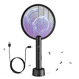 GOOQAND 1er Elektrische Fliegenklatsche, 4000V Elektro Mückenklatsche, UV Elektrischer Fliegenfänger, 2 in 1 Mückenlampe Mücken, USB Insektenfalle mit Ladebasis, Innen Außen