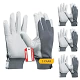 Gebol Uni Fit Comfort, 3 Paar Arbeitshandschuhe aus hochwertigem Leder, Handschuhe Herren für Bau, Mechanik & Garten, elastischer Bund & Klettverschluss, Sicherheitshandschuhe Gr. XXL/11, Weiß/Grau