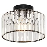 Qamra Schwarz Kristall Deckenleuchte Moderne Runder Hängend Deckenlampe für Wohnzimmer Flur Schlafzimmer Küche 27CM