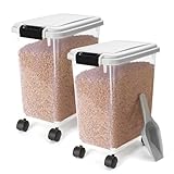 Nobleza - 2 Stück Futterbehälter für Haustiere, 20 L, für Haustiere, Lebensmittelbox mit Rädern, Klappdeckel, Luftdicht, Transparent, Rollen und Schaufel, für Hunde und Katzen, Grau