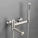 Badewanne Dusche Mischbatterie Wandmontage Weiß 90 Schwenkarmatur Einhebel Badewannenarmatur Duschkopf und Schlauch Set für Badewannenarmaturen Enterprise