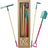 KADAX Gartenwerkzeug-Set, 4er Set, Metall Spaten, Rechen und Hacke, Gartenwerkzeug für Damen, Inclusive Handschuhe, Gartenset, Gartengeräte