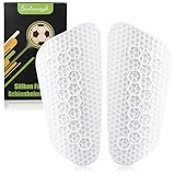 Scalnuvyyh Silikon Schienbeinschoner Kinder Fussball, Mini Schienbeinschoner für Erwachsene und Kinder, Leichte und Flexible Schienbeinschoner Fußball Herren mit Aufbewahrungstasche (1 Pair, Weiß)
