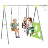 AIYAPLAY 4 in 1 Schaukelgestell Outdoor Schaukelgerüst mit Schaukel, 2-Personen-Gleitbahn, Fußballtor, Basketballkorb, Gartenschaukel Kinderschaukel mit Metallgestell für Kinder