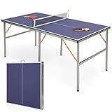 LIFEZEAL Ping Pong Table, Mini Tischtennisplatte aus Metall, Ping Pong Tisch mit Netz, Bälle, Schläger, Faltbare Tischtennistisch für Tischtennissport 180 x 90 x 76 cm