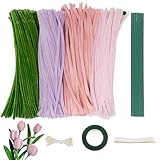 Takingup Pfeifenreiniger-Blumenherstellungsset, enthält flexible Pfeifenreiniger, Blumenstiele, grünen Bastelfaden und Band für selbstgemachte Blumenarrangements und Bastelarbeiten, sauberere Blumen