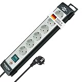 Brennenstuhl Premium-Line Steckdosenleiste 6-Fach (Mehrfachsteckdose mit Schalter und 5m Kabel - 45° Anordnung der Steckdosen, Steckdosenleiste Wandmontage, Made in Germany) schwarz/grau