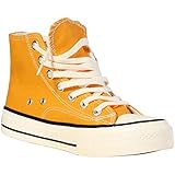 wealsex Damen Herren Unisex Canvas Sneaker High-Top klassisch Lace-Up Atmungsaktive Segeltuchschuhe (Gelb,37)