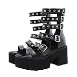 TEMPNAP Damen Sandalen mit Dickem Plateauabsatz Modische Schwarze Sommerschuhe aus PU Bequeme Lady Footwear für Freizeit und Alltag Stylische Fußbekleidung mit Robustem Sohlenboden